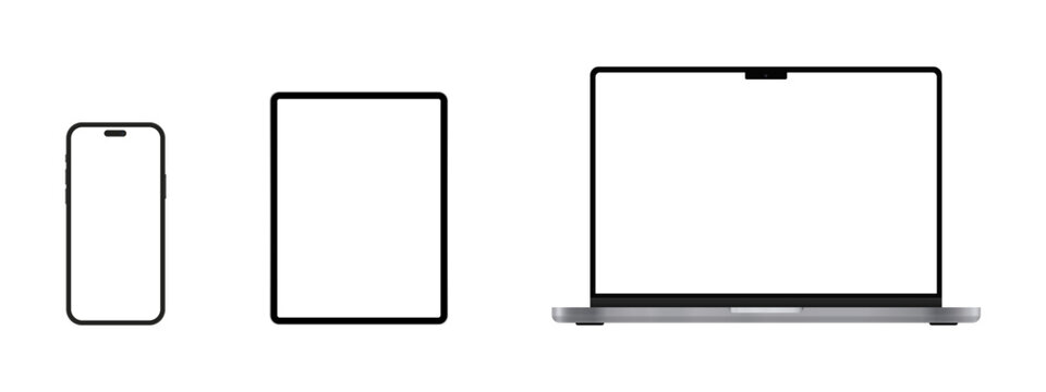 Device screen mockup. set of smartphone, tablet, laptop and monitor, blank screen mockup. Vector illustration	