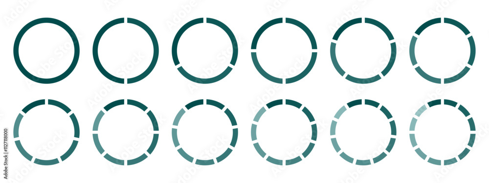 Poster circles divided diagram 3, 10, 7, graph icon pie shape section chart. segment circle round vector 6,