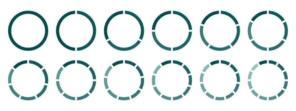 Circles divided diagram 3, 10, 7, graph icon pie shape section chart. Segment circle round vector 6, 9 devide infographic.	