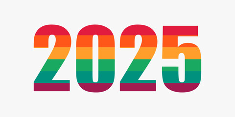 Happy New Year 2025. LGBTQ 2025 pride month with rainbow colors. Vector symbol of pride month support