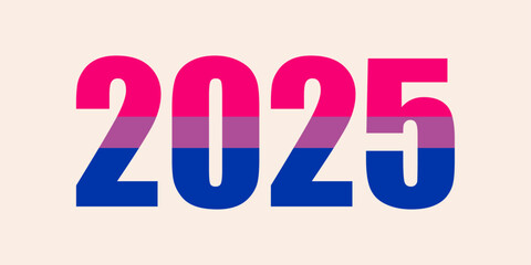 Happy New Year 2025. LGBTQ 2025 pride month with bisexual flag colors. Vector symbol of pride month support