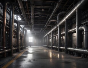 Fototapeta premium An industrial setting with exposed ductwork and pipes featuring dynamic lines and shapes that evoke a sense of energy and movement , structural elements, innovative concepts