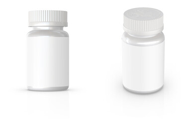 A 3D mockup of a small plastic bottle with a blank white label and a secure screw cap. 100 ml.