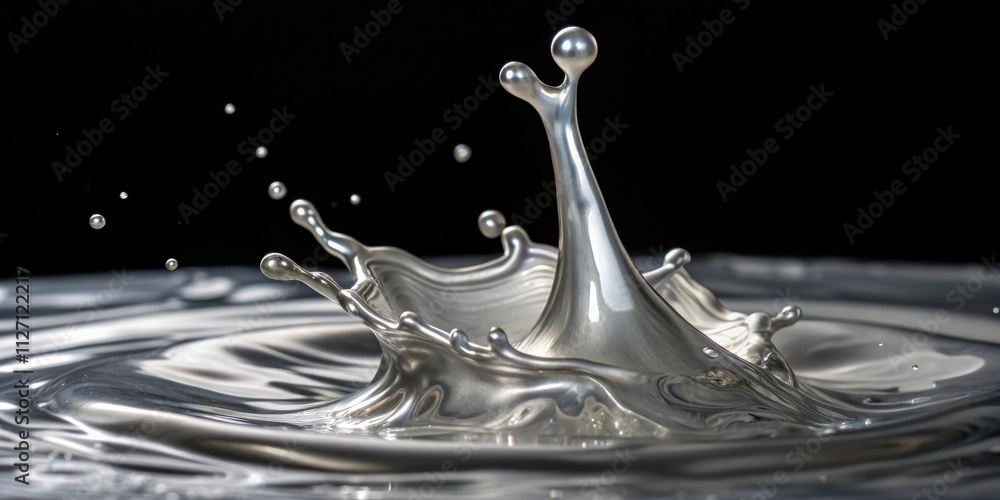 Poster A single drop of liquid creates a dynamic splash with intricate details, capturing the ephemeral beauty of motion in a still image.