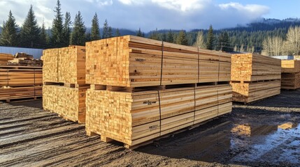 Stacked Lumber Ready for Construction Projects