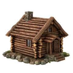 a brown log cabin 3d render icon isolated on transparent background cutout