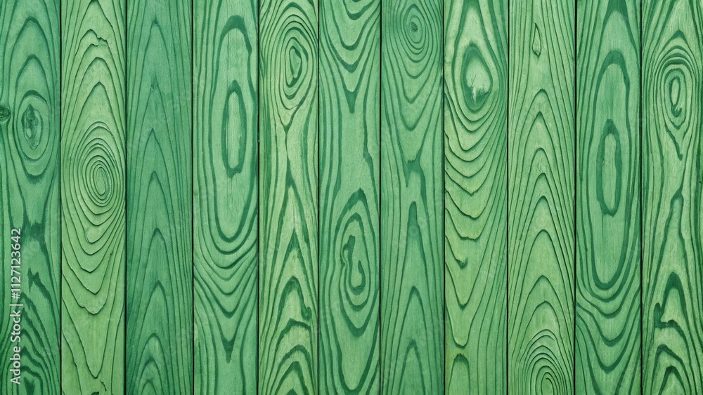 Poster a close-up view of green wooden planks, featuring intricate grain patterns and a natural, rustic tex