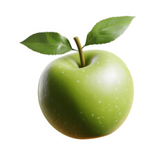 a green apple with a leaf 3d render icon isolated on transparent background cutout 