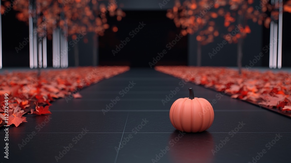 Aufkleber black tiled floor with a single orange pumpkin in the center. the pumpkin is placed on the right sid