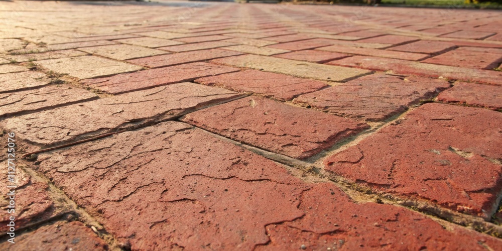Aufkleber A Close-Up View of a Brick Pathway with a Pattern of Interlocking Red and Yellow Bricks