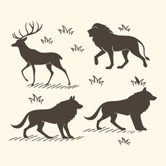 Repeating Animal Silhouette Pattern (Lion, Deer, Wolf) for Textile Design