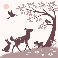 Silhouette of Woodland Creature Collection for Kids' Decor Playful and Adorable Vector Art