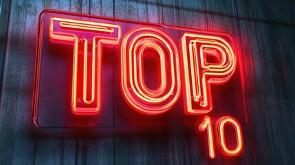 Bright neon sign displaying top 10 ranking at a lively venue