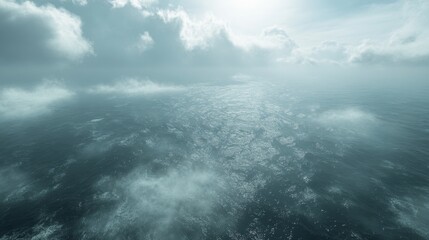 Fototapeta premium Aerial View of Offshore Wind Farm in Calm Sea with Dramatic Clouds