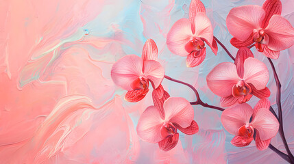 A painting of a pink flower with a pink background