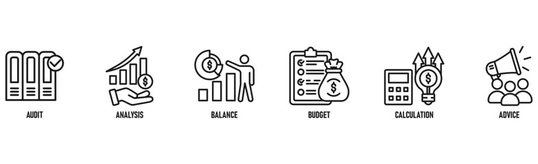 Accounting banner web icon vector illustration concept for business and finance with an icon of the audit, analysis, balance, budget, calculation, and advice