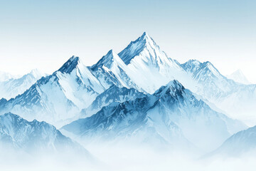 Majestic mountain landscape in soft gradient ink wash style