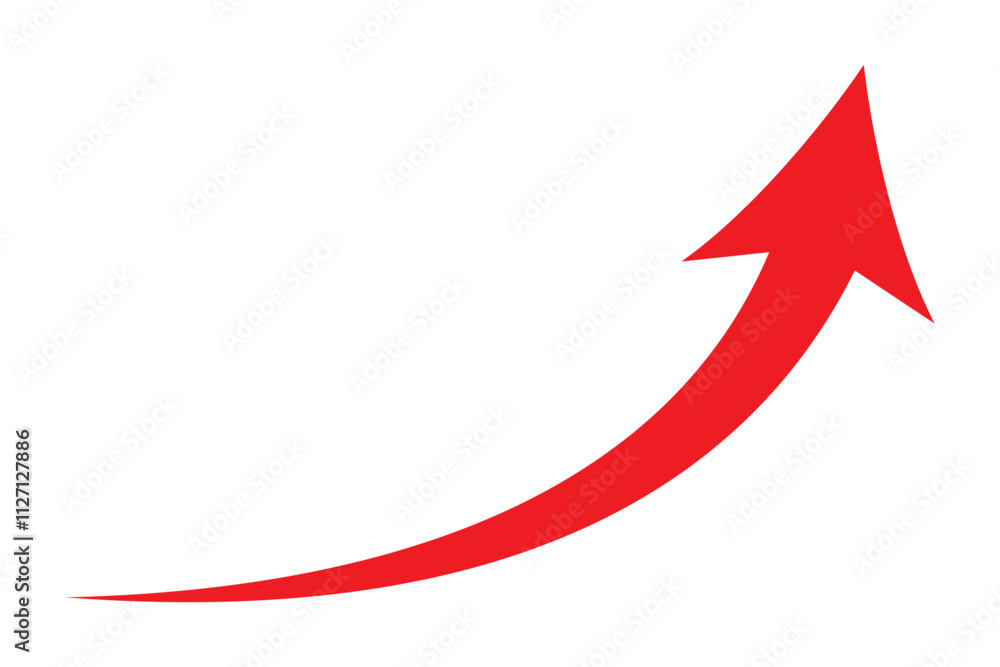 Poster red arrow. red curve arrow vector. red arrow icon in isolated background.
