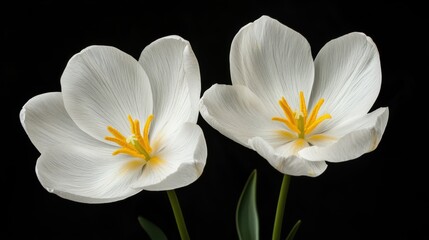 Fototapeta premium Delicate white flowers with yellow stamens on a black background
