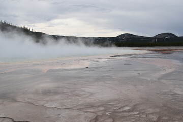 Geothermal volcanic activity by the geysers and hot springs of Yellowstone National Park in Wyoming and Montana