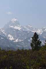 Beautiful landscapes covered in thick smoke from forest fires at Grand Teton National Park, Wyoming