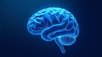 Holographic human glowing brain is rotating. Concept about artificial intelligence, deep learning and modern cyber technologies