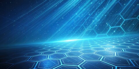 Abstract Futuristic Hexagon Pattern with Glowing Light Rays and Sparkling Dust