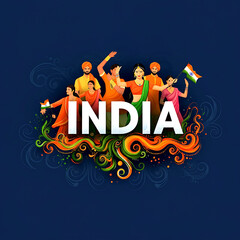 India Independence Day Celebration with Diverse Group of People and Indian Flag
