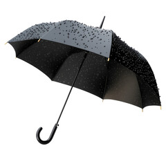 a black umbrella with raindrops 3d render icon isolated on transparent background cutout