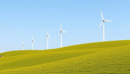 Fototapeta premium Green Energy Wind Turbines on Rolling Hills Renewable Power