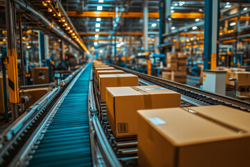 Fototapeta premium A production line in a factory with cardboard boxes on it. for business. for work. for advertising.