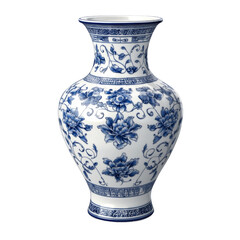 a blue and white porcelain vase 3d render icon isolated on transparent background cutout