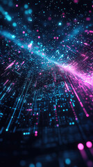 Obraz premium Neon blue and pink abstract digital light waves with bokeh effect