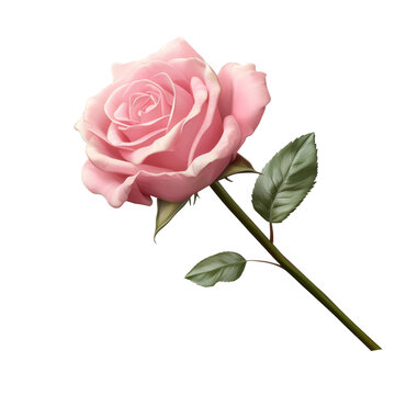 a pink rose with green stem 3d render icon isolated on transparent background cutout