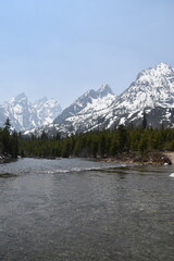Hiking in the stunning mountain and lake scenery in the Grand Teton National Park, Wyoming