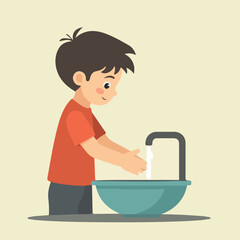 Vector, Illustartion design boy hand washing, Kids hand washing illustration vector design