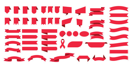 Red ribbon banners set. Big ribbons set. Ribbons collection isolated on white background. Royal ribbons set for promotion design. Vector graphic. stock illustration