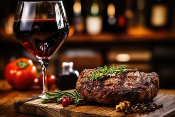 Grilled Steak Dinner with Red Wine and Herbs
