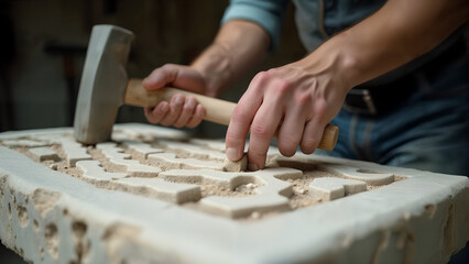 Stonemason Sculpting Intricate Marble Designs
