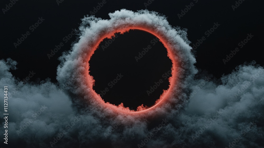 Poster digital art piece that appears to be a circle made of smoke or fog. the circle is in the center of t