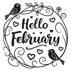 hello February typography  Vector illustration isolated on white background
