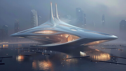 Futuristic architecture meets serene waters in this breathtaking design