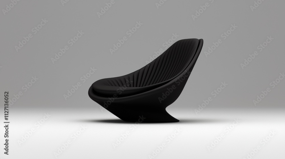 Poster 3d rendering of a modern armchair. the chair is black in color and has a curved, wavy design. it is 