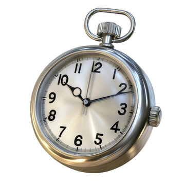 a silver stopwatch 3d render icon isolated on transparent background cutout