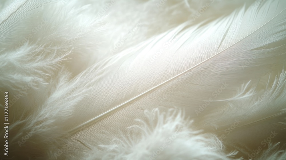 Poster delicate white feathers lay side by side, their soft textures catching the light in a calming displa