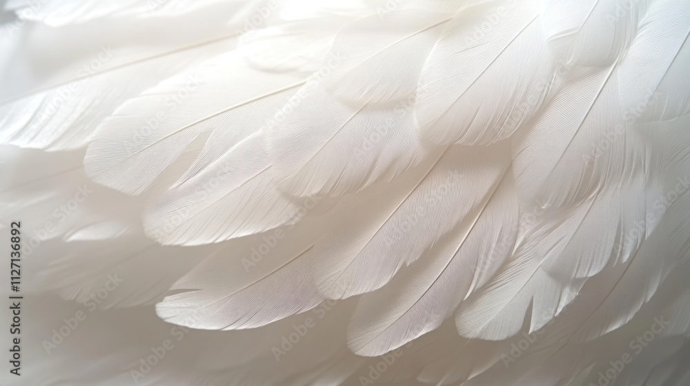 Poster Delicate white feathers display intricate patterns and textures illuminated softly by natural light