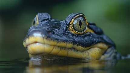 Fototapeta premium A striking close up of a frog resting in still water while bright reflections highlight its features