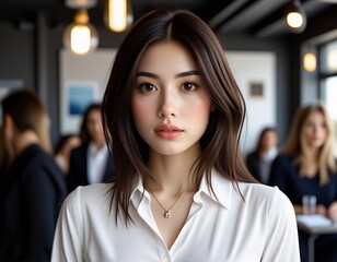 Fototapeta premium Confident Young Asian Businesswoman Portrait Office Background