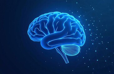 Holographic human glowing brain is rotating. Concept about artificial intelligence, deep learning and modern cyber technologies