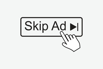 Skip ads button icon clipart style, social media elements on white background